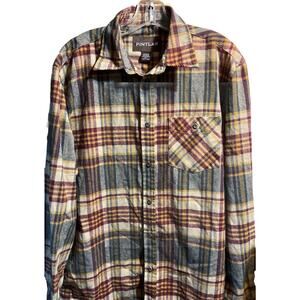 Pintlar Mens L Brown Plaid Flannel Shirt Long Sleeve Cotton Blend Outdoor Travel